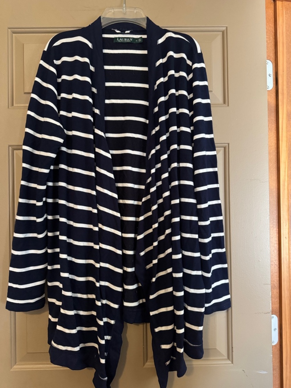 Lauren Ralph Lauren Navy & White Striped Open Cardigan